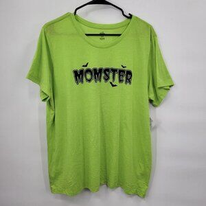 Halloween Momster Bats Tee Short Sleeve Novelty Monster XL Womens Green NWT